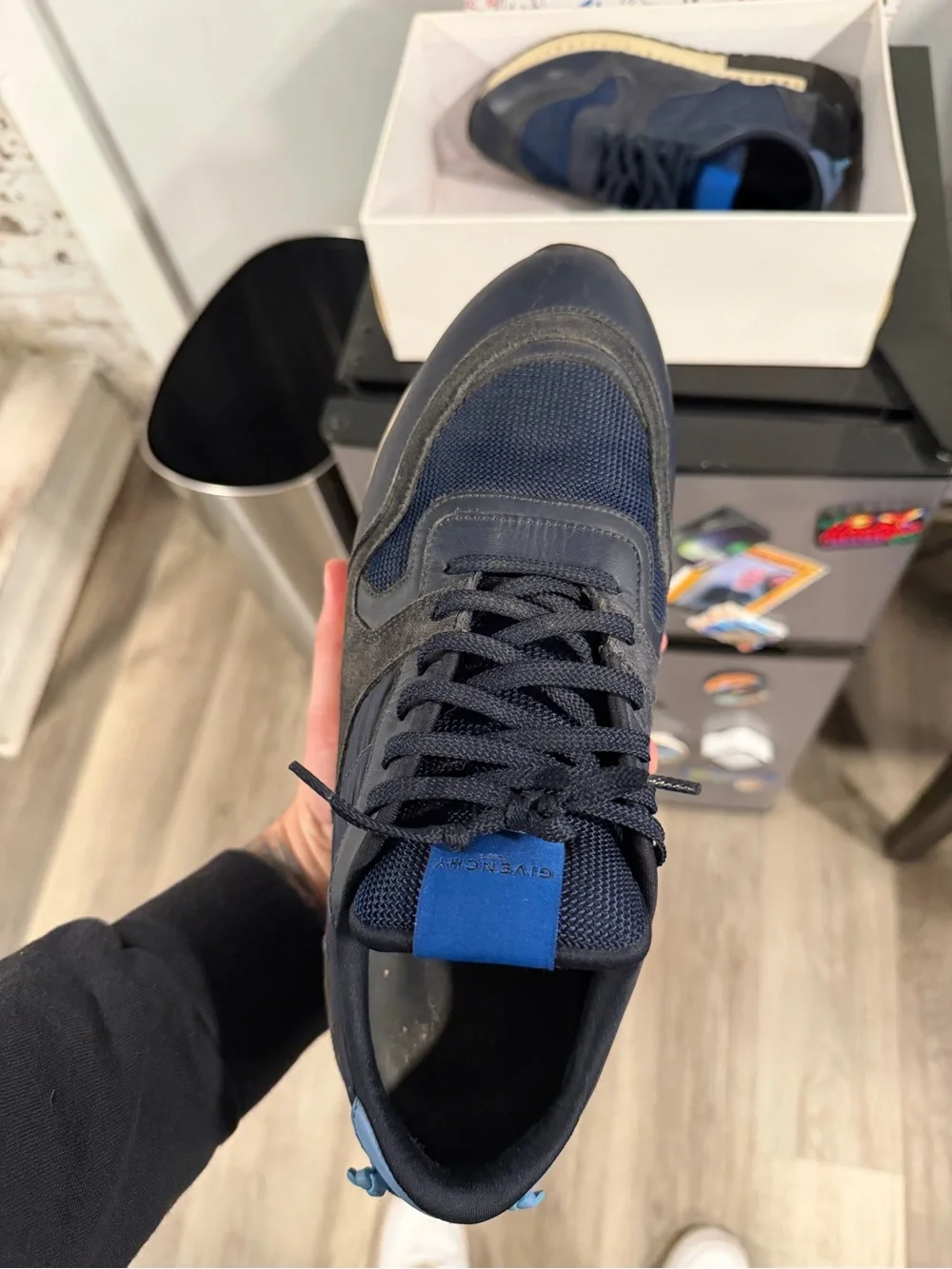 Givenchy Navy Blue Mixed-Material Low-Top Sneakers